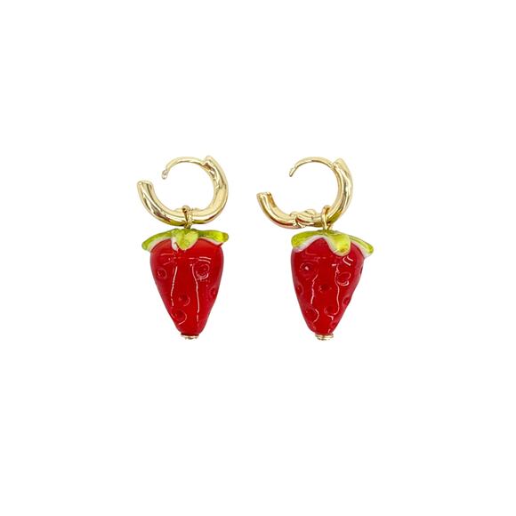 ANTHROPOLOGIE Icon Charm Huggie Hoop Earrings Strawberry - Picture 7 of 9
